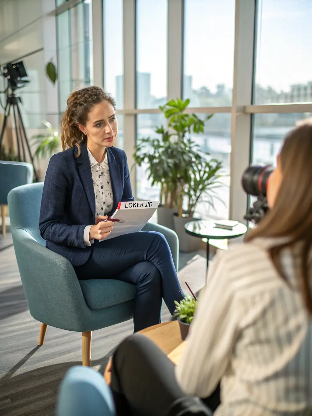 A person confidently participating in a mock job interview, showcasing job search strategies.