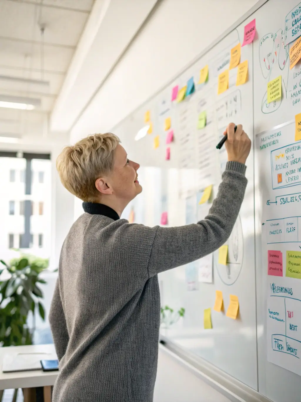 A person thoughtfully planning their career path with various options laid out before them, symbolizing career planning services.